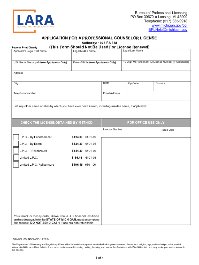  Fillable Bureau of Professional Licensing PO Box 30670 2020-2024