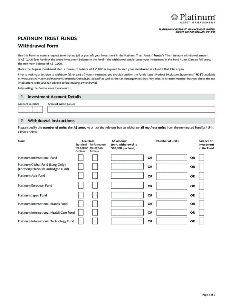 Platinum Withdrawal  Form