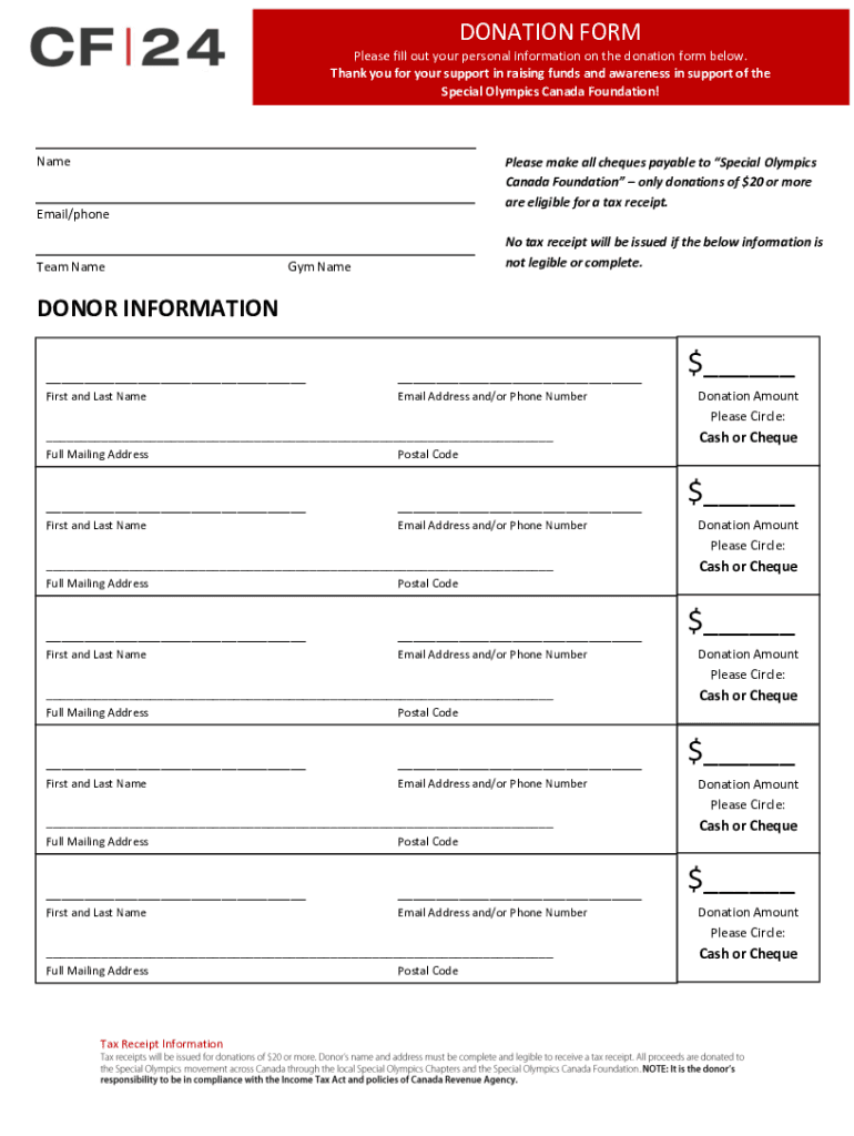 DONATION FORM Please Fill Out Your Personal Inform