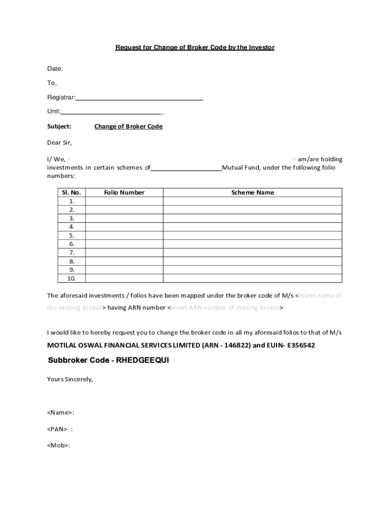  Karvy Change of Broker Form PDF 2022-2024