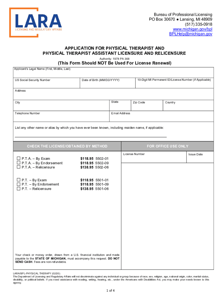  Physical Therapist Application by Endorsement State of 2020-2024