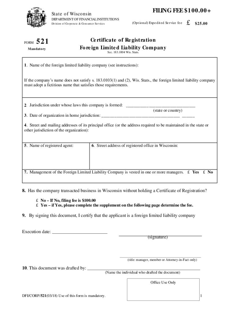 PDF FILING FEE $100 00 Wisconsin Department of Financial Institutions  Form