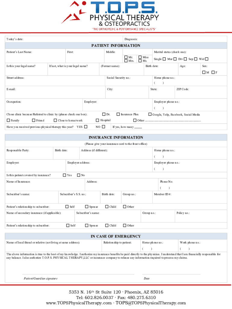 Physical Therapy Assessment Forms