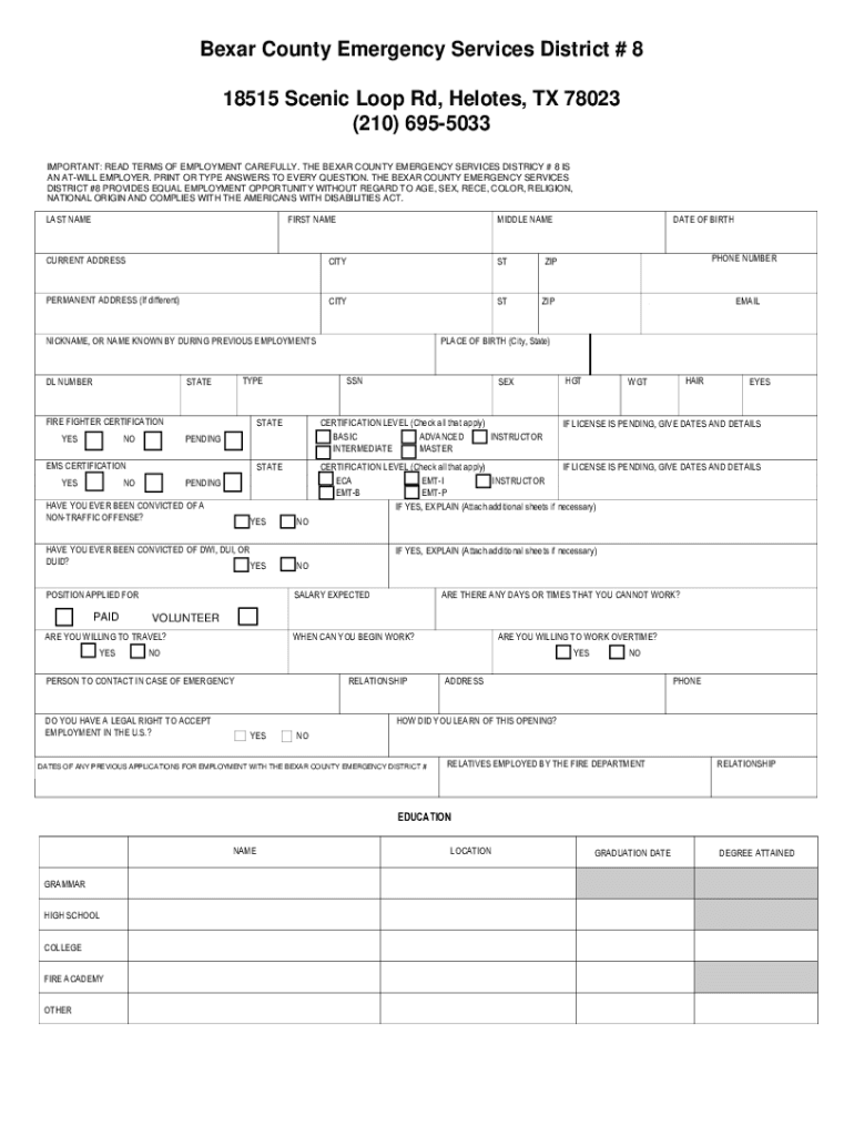 Emergency Services District County  Form
