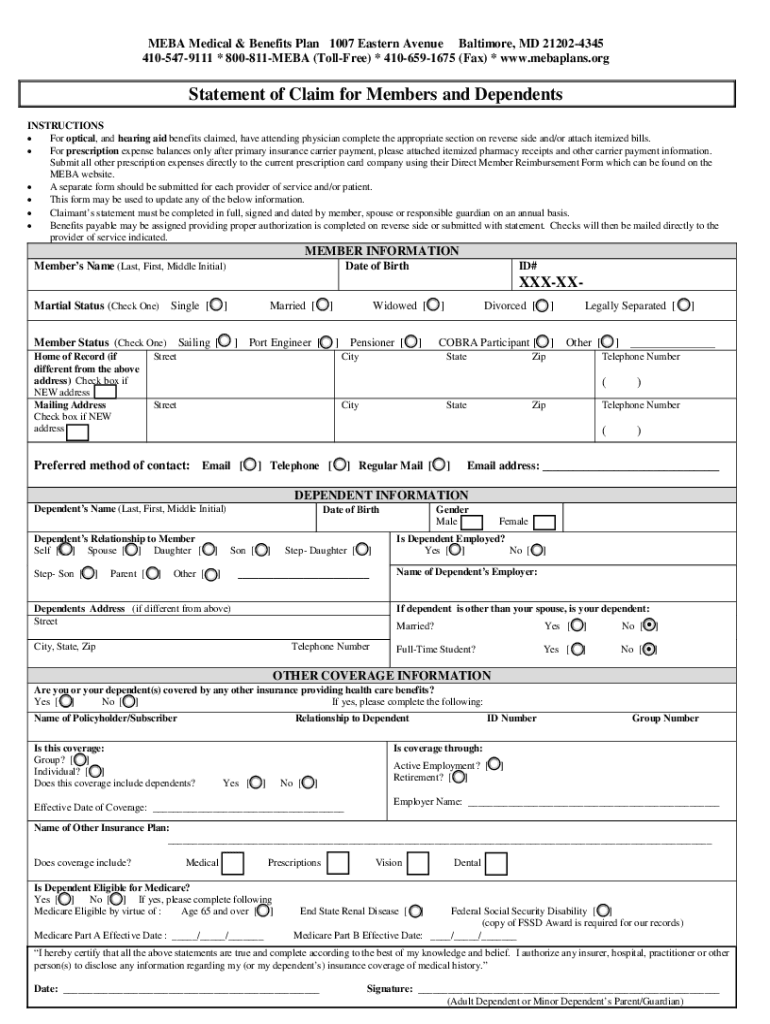  Statement of Claim for Members and Dependents 2019-2024