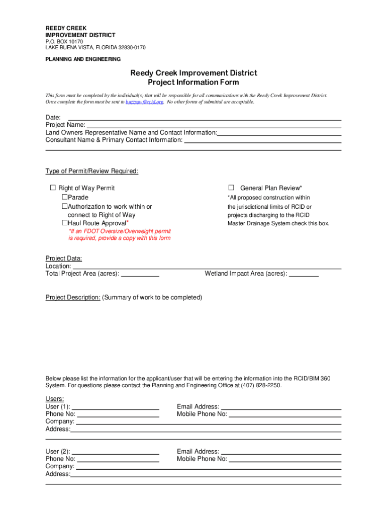 REEDY CREEK IMPROVEMENT DISTRICT P O BOX 10170 LA  Form