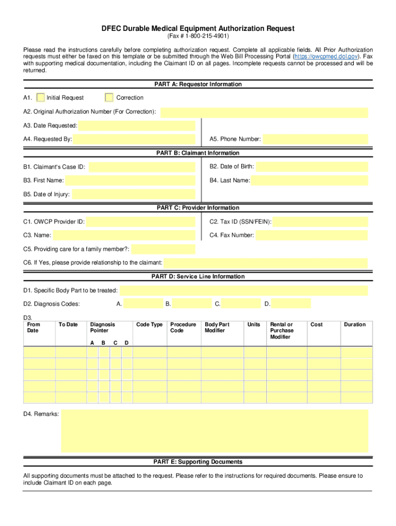 DFEC Authorization Templates DOLDFEC Authorization Templates DOLDFEC Authorization Templates DOLDFEC General Medical DOL  Form