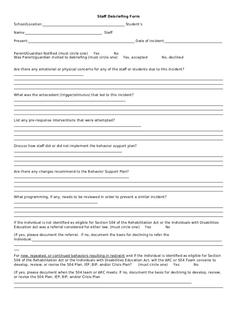 Debrief Template Word  Form