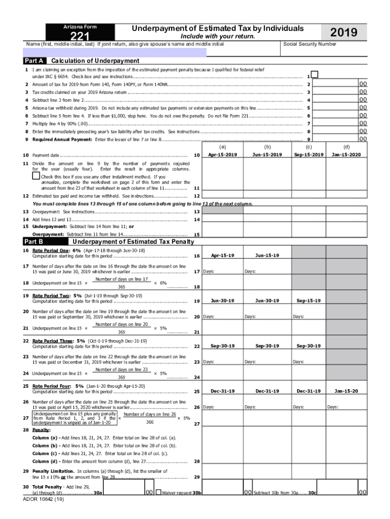  Individual Estimated Tax Payment FormArizona Department of 2019