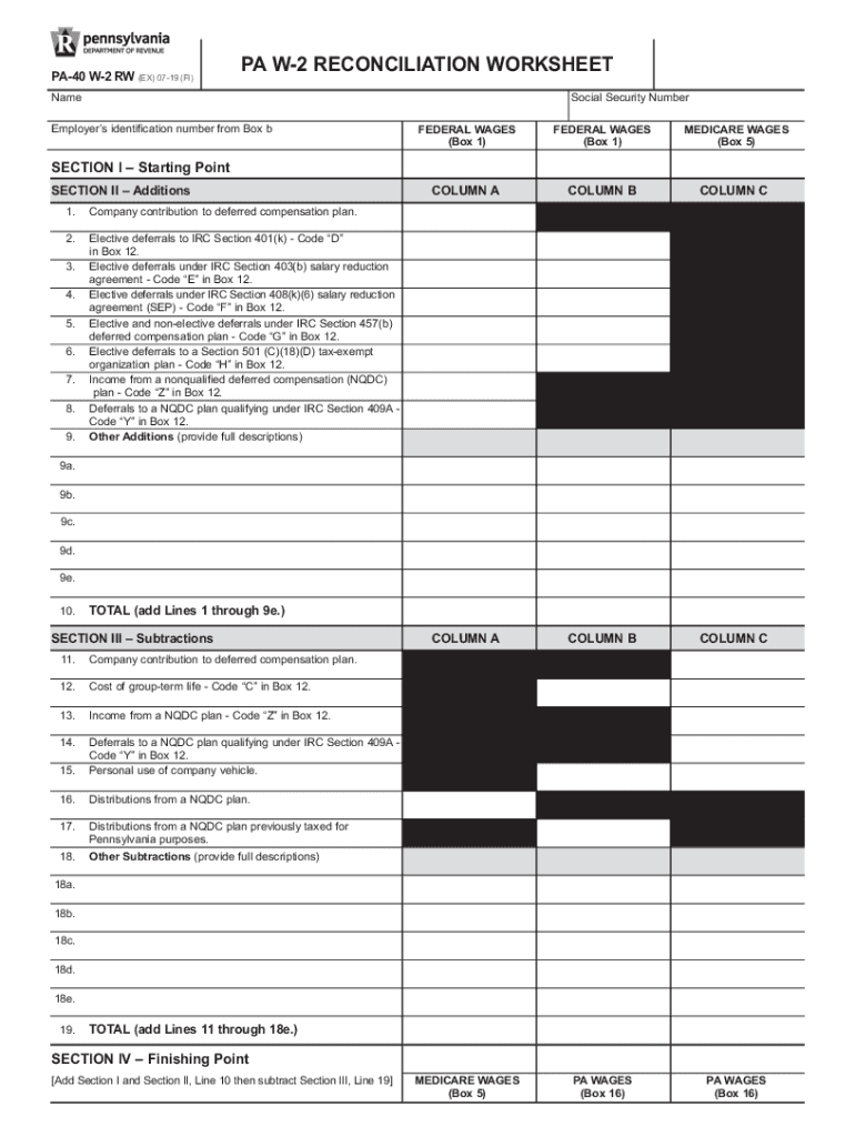  Pa W Form 2019