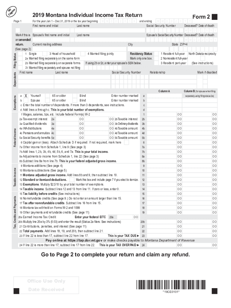  Form 2 Instructions Montana Individual Income Tax Form 2 2019