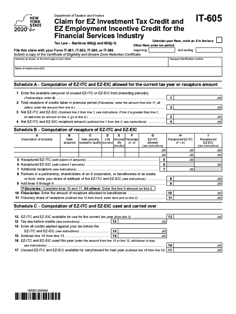  Form it 605 Claim for EZ Investment Tax Credit and EZ 2020