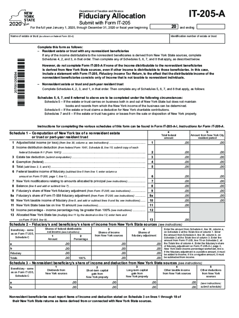  Fiduciary Allocation it 205 a Department of Taxation and 2020