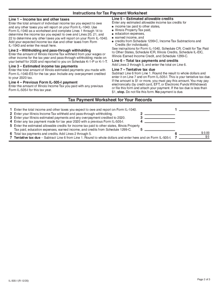  Printable Illinois Form IL 505 B Automatic Extension Payment 2020