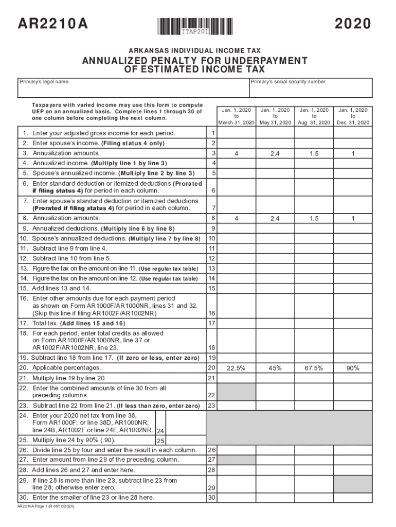 Instructions for Form 2210 Internal Revenue Service 2020