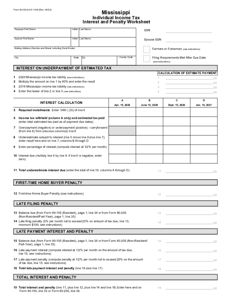  Mississippi Individual Income Tax Interest and Penalty Worksheet 2020