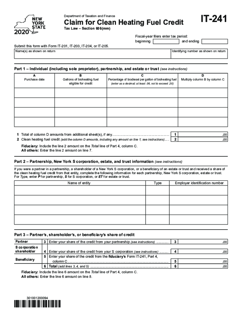  Form it 241 Claim for Clean Heating Fuel Credit Tax Year 2020
