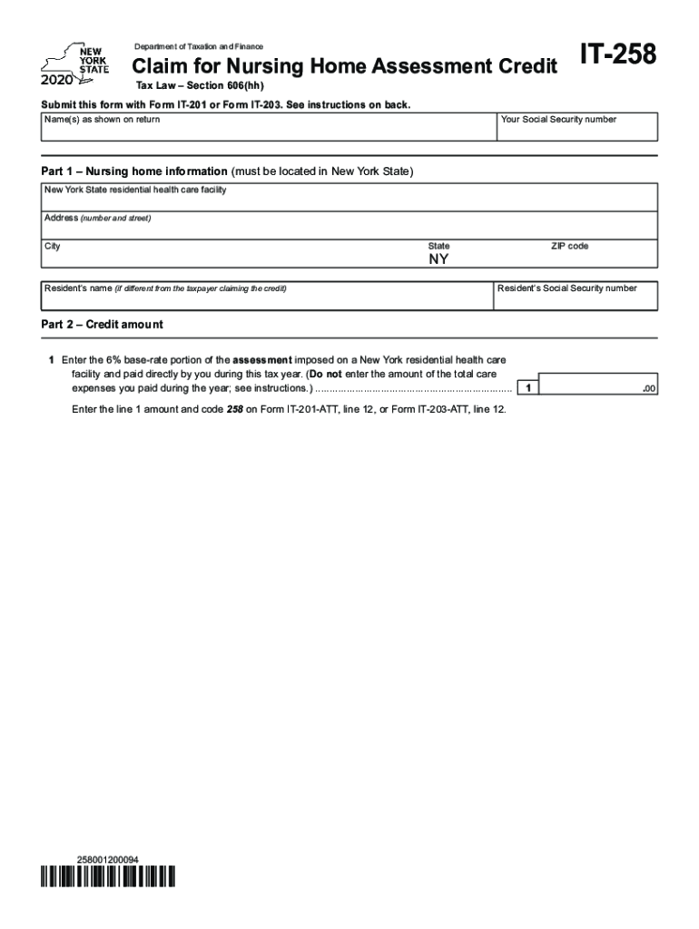  Claim for Nursing Home Assessment Credit Department of 2020