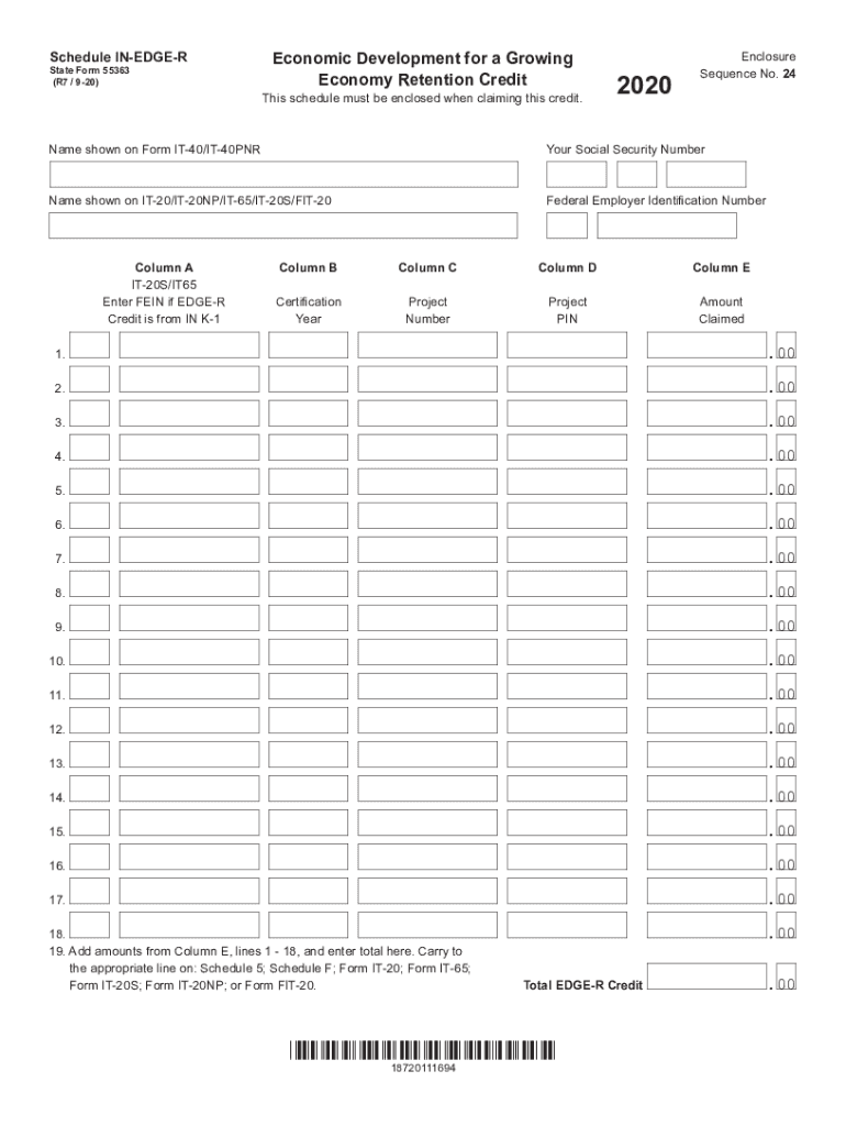  State Form 55363 Schedule in EDGE R 'Economic Development for 2020