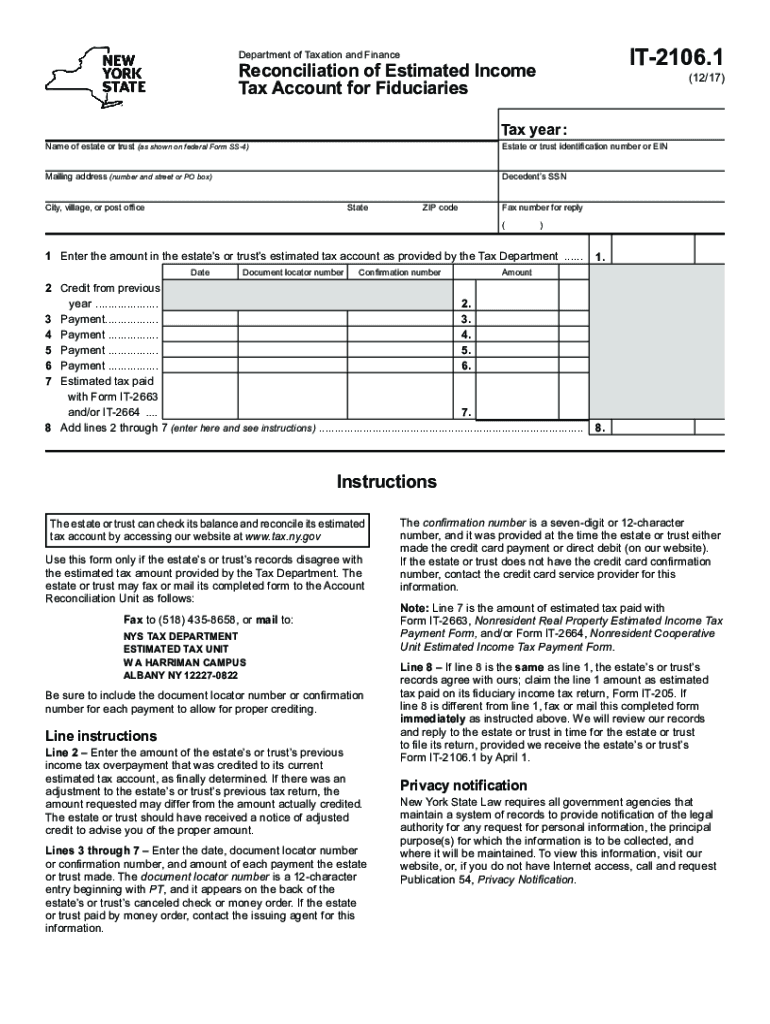 Form it 2106 1 'Reconciliation of Estimated Income Tax