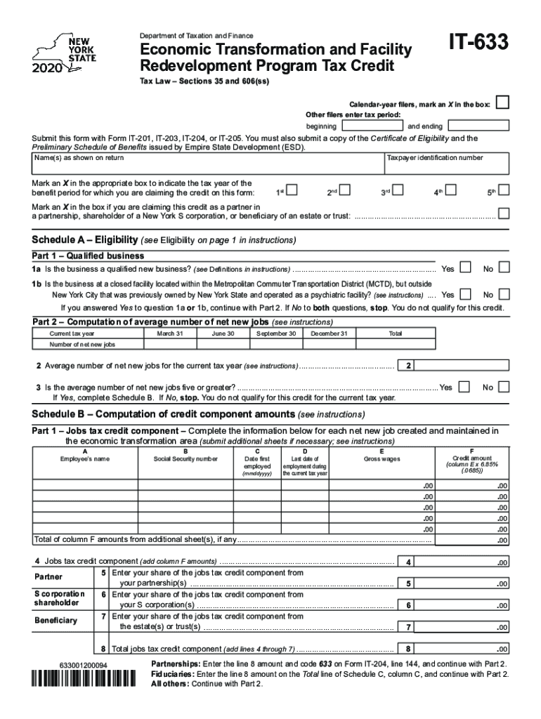  New York Form it 633 Economic Transformation and Facility 2020