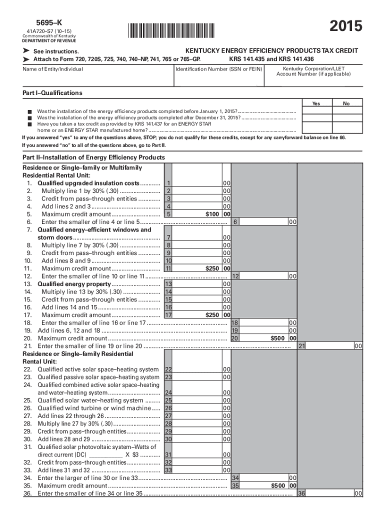 Printable Kentucky Form 5695 K Kentucky Energy Efficiency Products Tax Credit OBSOLETE