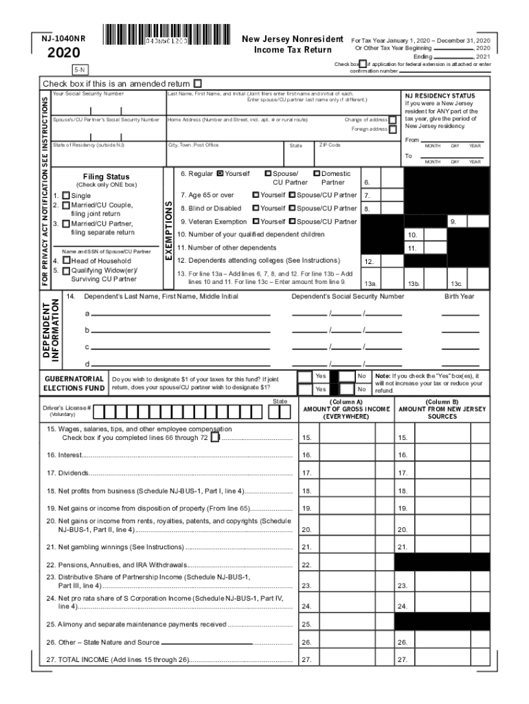  New Jersey Nonresident Tax Form 2020