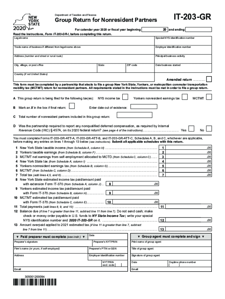  Form it 203 GR Group Return for Nonresident Partners Tax Year 2020
