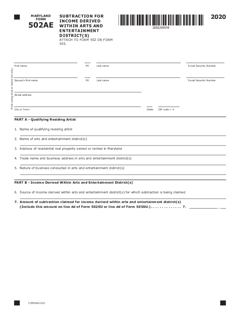  TY 502AE TAX YEAR 502AE INDIVIDUAL TAXPAYER FORM 2020