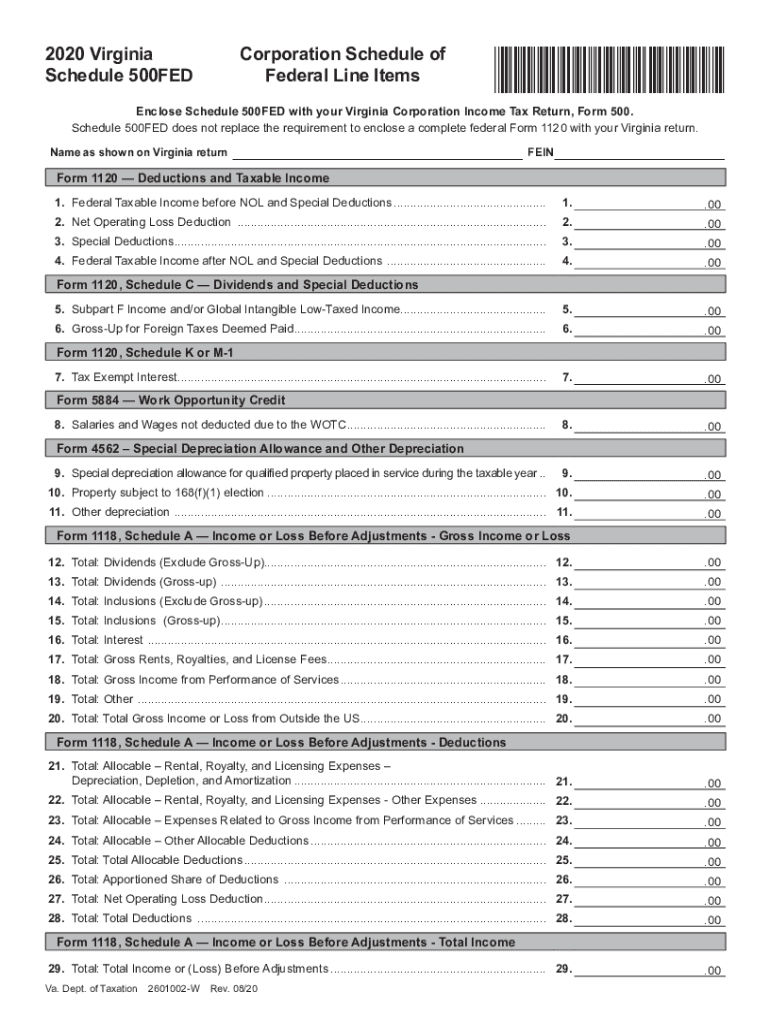  Corporation Schedule of Federal Line Items Virginia Tax 2020