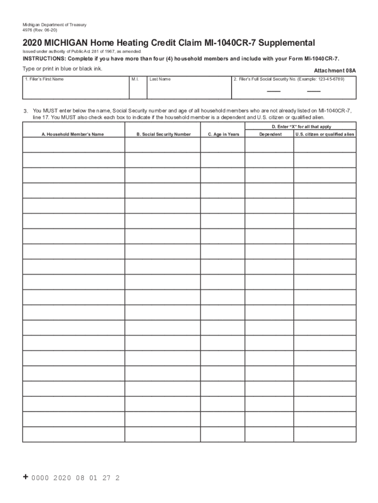  Printable Michigan Form 4976 Home Heating Credit Claim Supplemental 2020