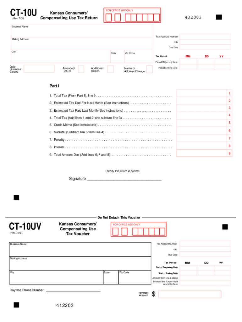  Kansas Form CT 10U Consumers' Compensating Use Tax Return 2019