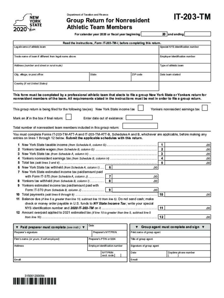  Form it 203 GR Group Return for Nonresident Partners Tax Year 2020