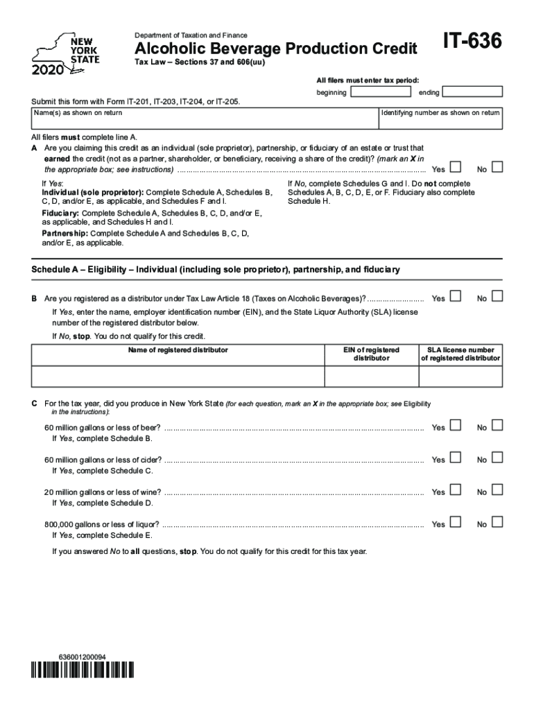  Form it 636 'Alcoholic Beverage Production Credit' New York 2020