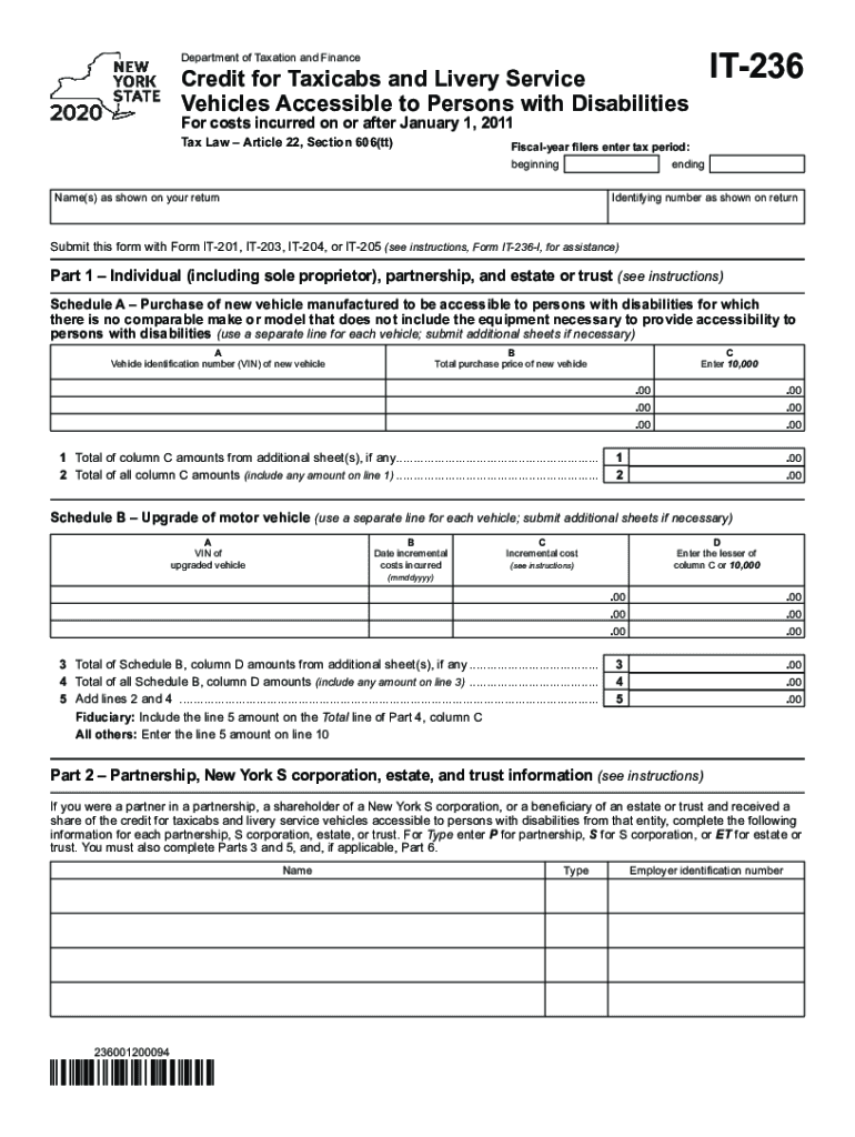  Printable New York Form it 236 Credit for Taxicabs and Livery Service Vehicles Accessible to Persons with Disabilities for Costs 2020