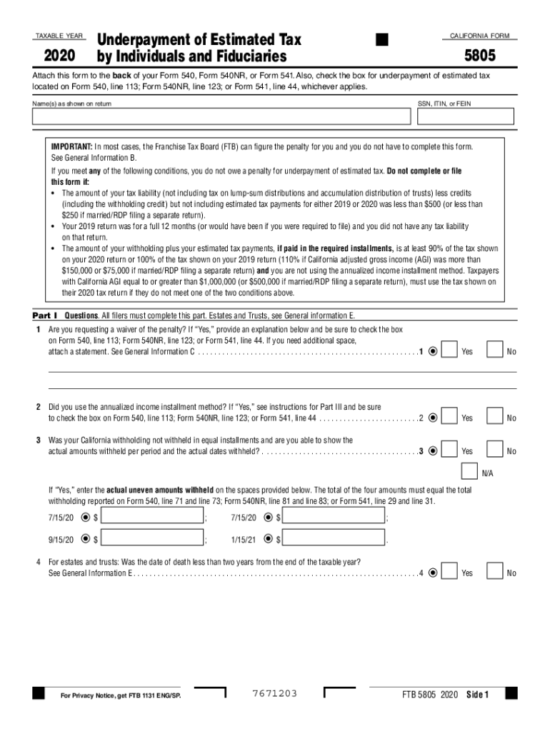  PDF Form 540NR Franchise Tax Board CA Gov 2020