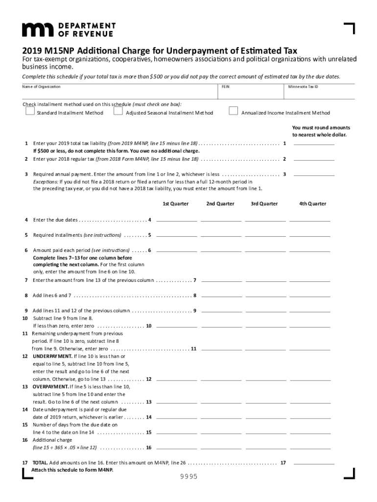  Minnesota Form M15NP Additional Charge for Underpayment 2019