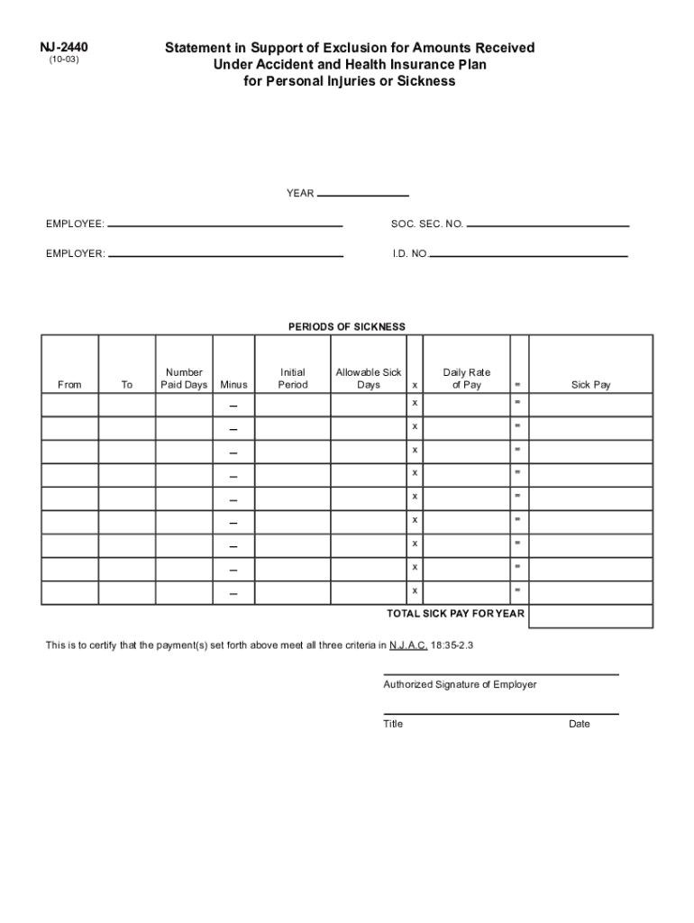 Form NJ 2440 Download Fillable PDF or Fill Online Statement