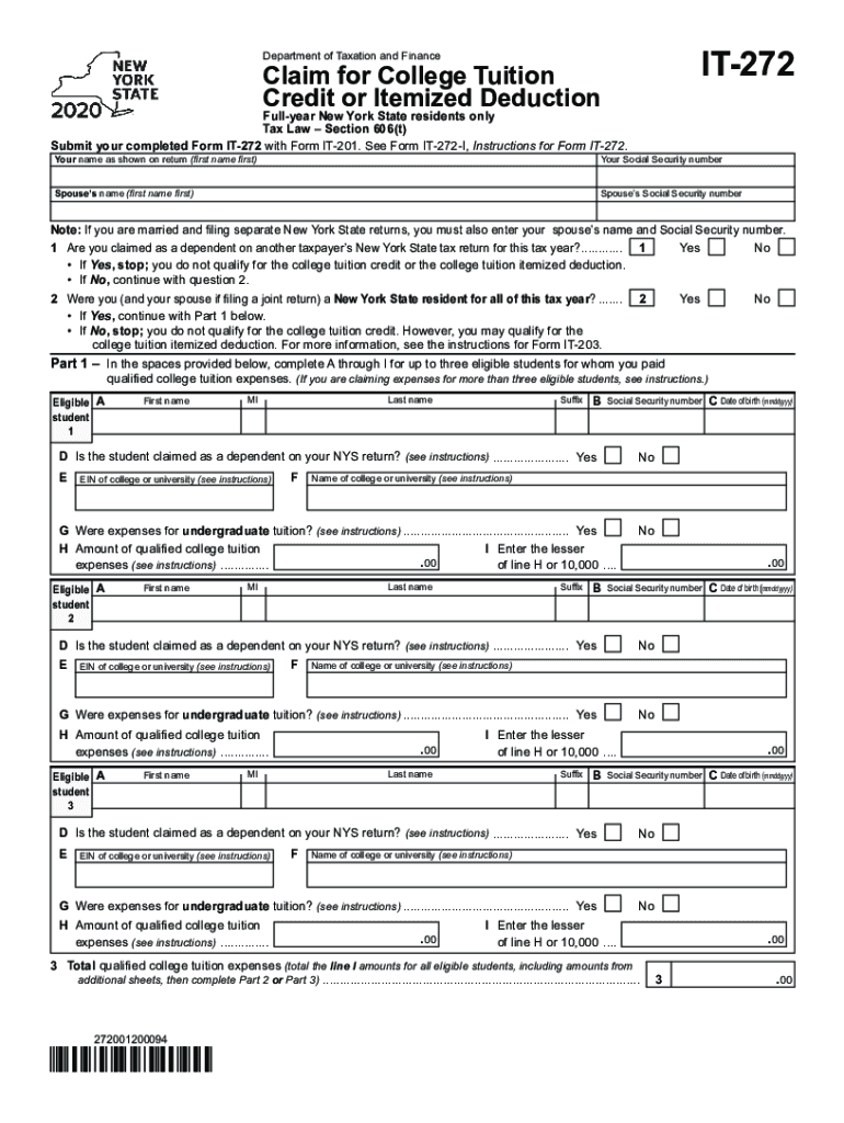  Department of Taxation and Finance Claim for College Tuition 2020