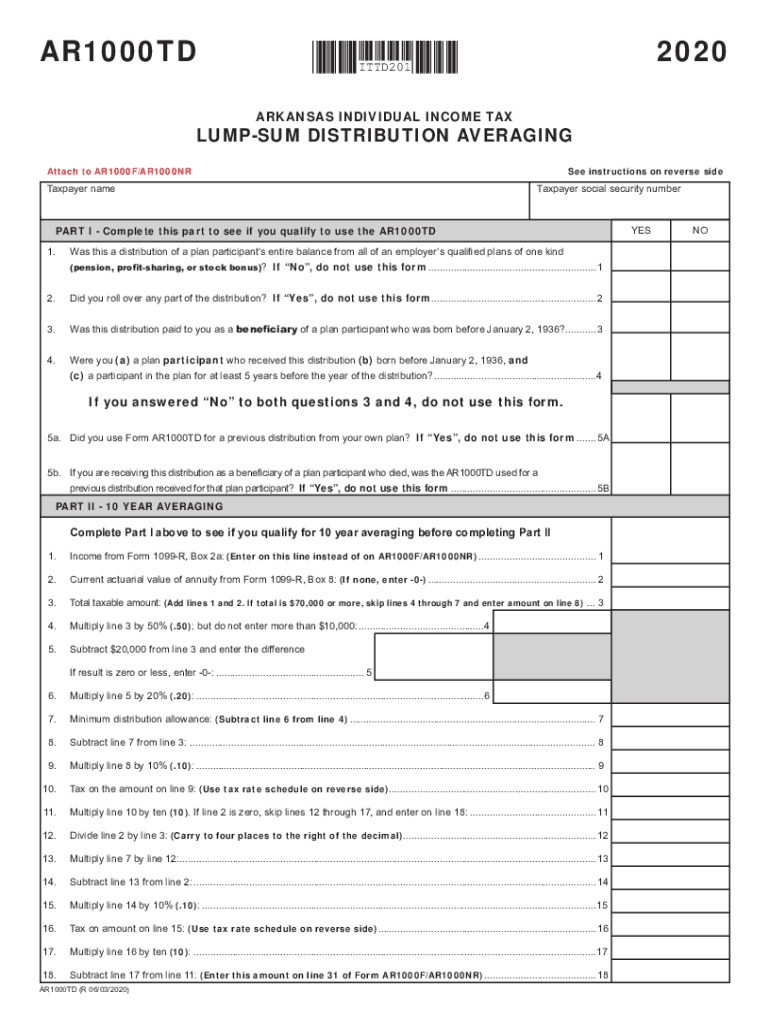  Form AR1000A Resident Individual Income Tax Amended 2020
