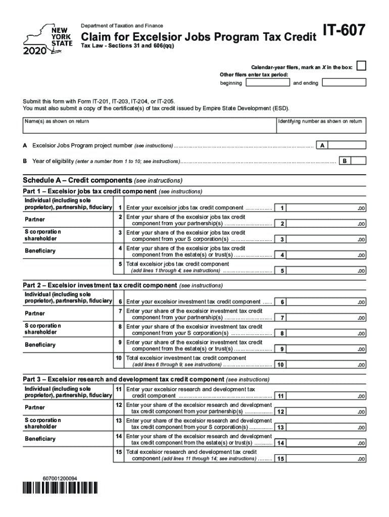  Instructions for Form CT 607 Claim for Excelsior Jobs 2020