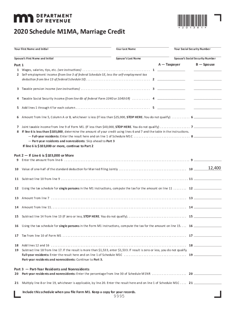  Printable Minnesota Form M1MA Marriage Credit 2020