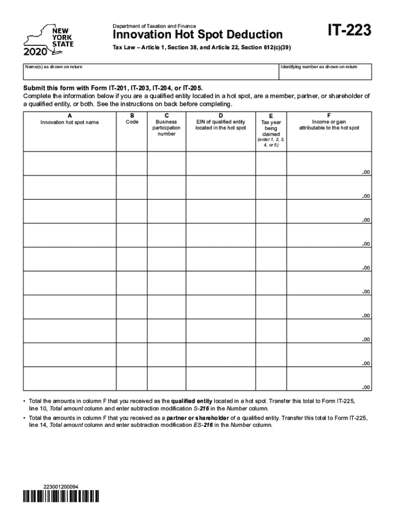  Innovation Hot Spot Deduction it 223 Department of Taxation 2020