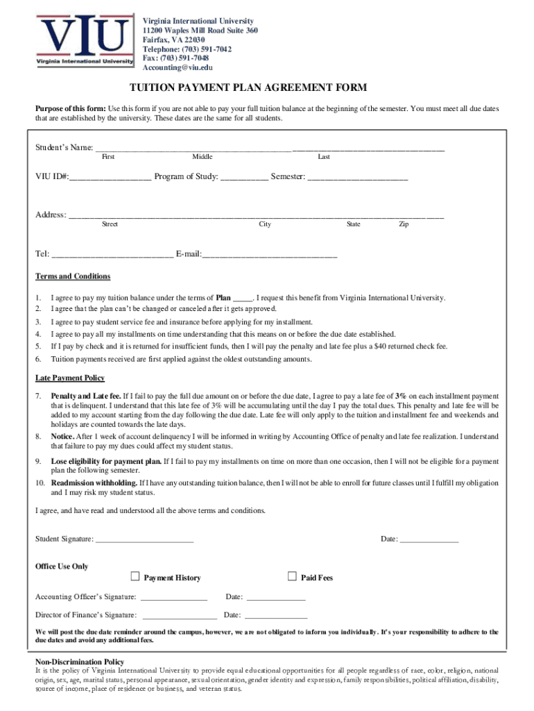 Tuition Payment Agreement  Form