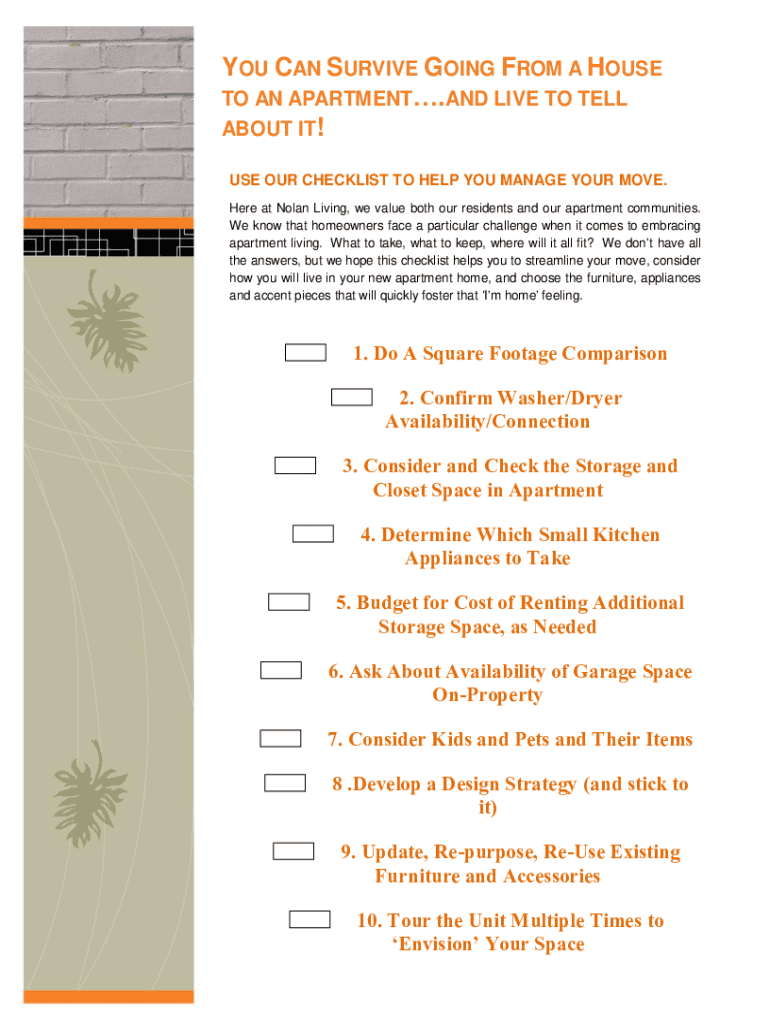 First New Apartment Checklist 40 Essential Templates ?  Form