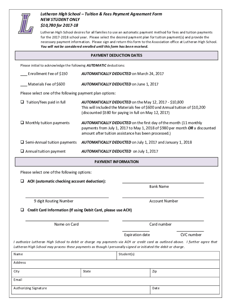 Tuition and FeesLutheran High SchoolSpringfield, IL  Form