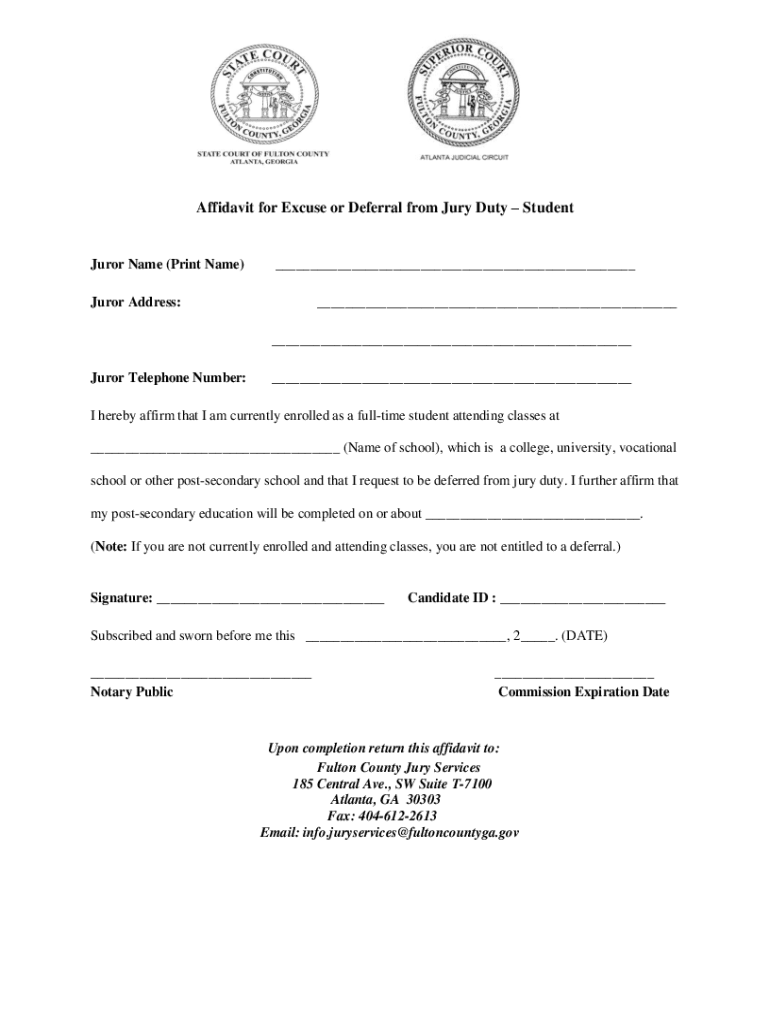 Affidavit Excuse  Form