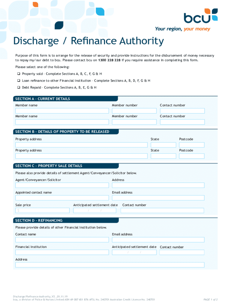  Discharge Refinance Authority Form 2019-2024