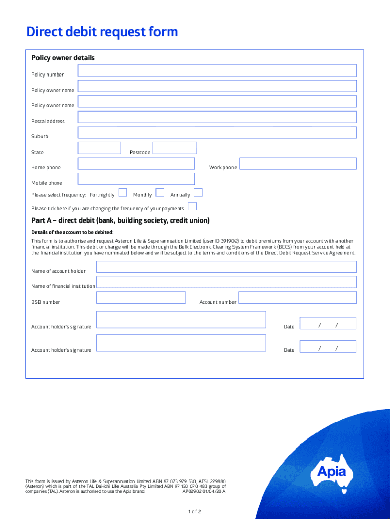 Direct Debit Request Form and Service Agreement