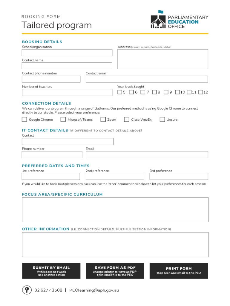 Tailored Program Booking Form